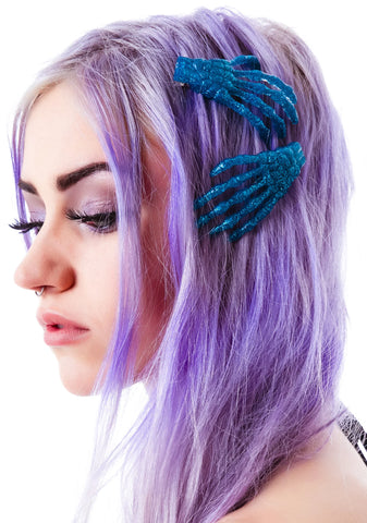 Skeleton Bone Hands Hair Slides