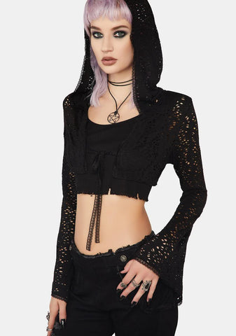 Black Gothic Hole Daily Short Hooded Jacket