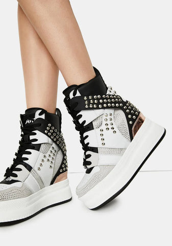 White Quince Studded Wedge Sneakers