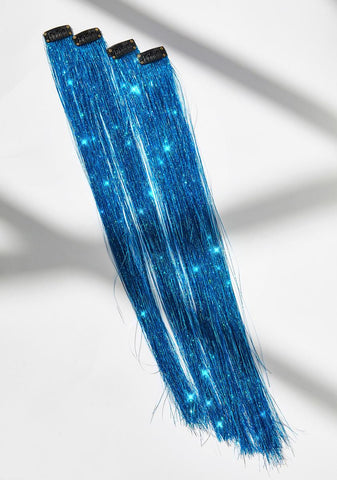 Peace Blue Holo Hair Tinsel Clip In Extensions