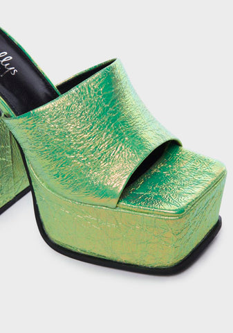 Lime Sagittarius Metallic Platform Mules