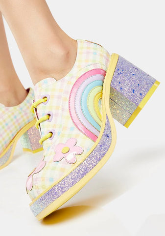 Yellow Rainbows And Love Platform Oxfords