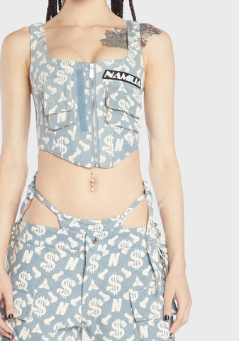 Monogram Denim Corset Top
