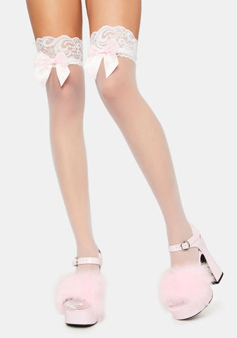 Blush Merci Madame Bow Thigh High Socks