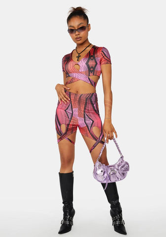 Abstract Printed Cut Out Cycle Shorts