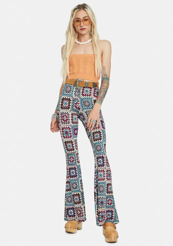 Hippie Paradise Crochet Print Flares