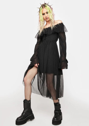 Warning Series Texture Chiffon Midi Dress