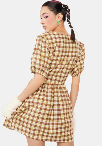 Yellow Brown Check Shirley Mini Dress