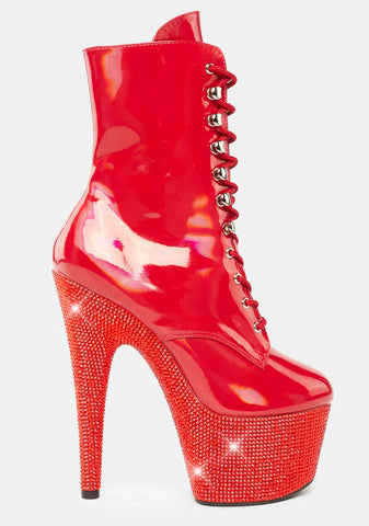 Red Bejeweled-1020-7 Platform Heels