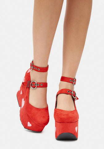Red Melt My Heart Chunky Platform Heels