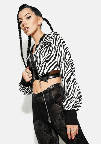 Zebra Print Double Zipper Cardigan