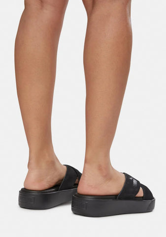 Black Suede Platform Slides