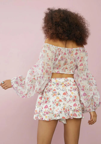 On A Whim Mushroom Print Wrap Skort