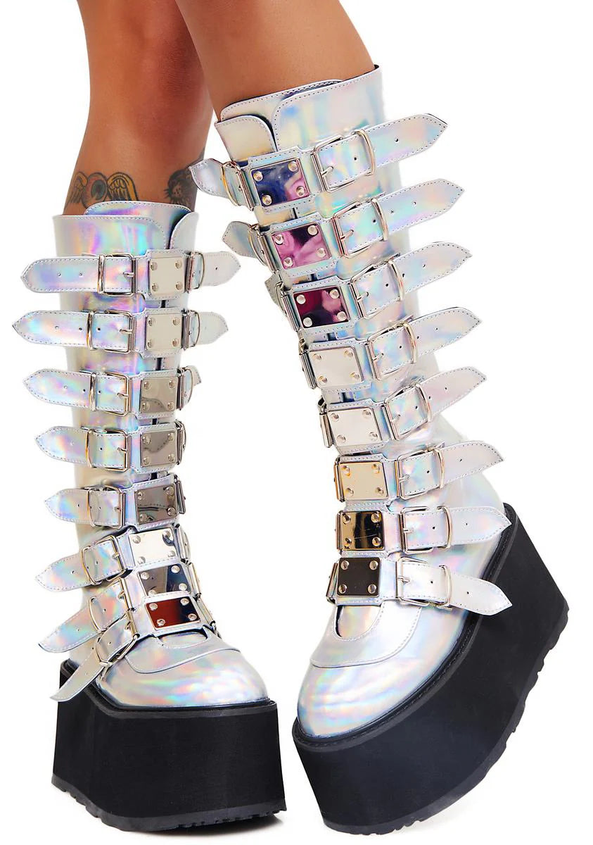 Iridescent Hologram Morpheus Platform Boots