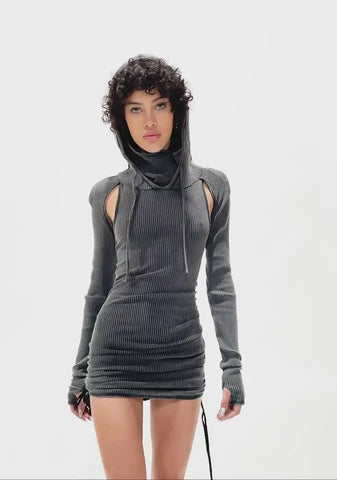 Replay Ruched Mini Dress - Charcoal