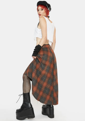 Permutation Plaid Asymmetrical Skirt