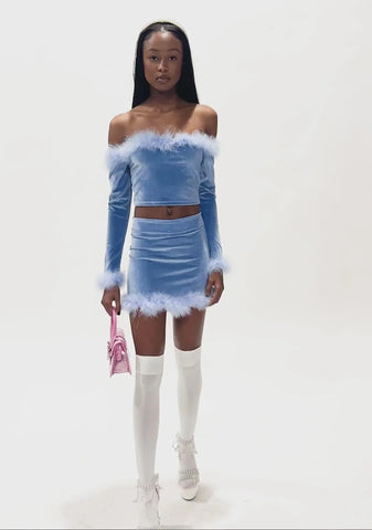 Filthy Femme Velvet Crop Top - Blue