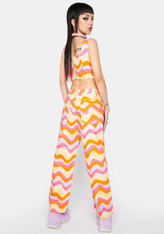 Wavy Print Cropped Straight Leg Trousers