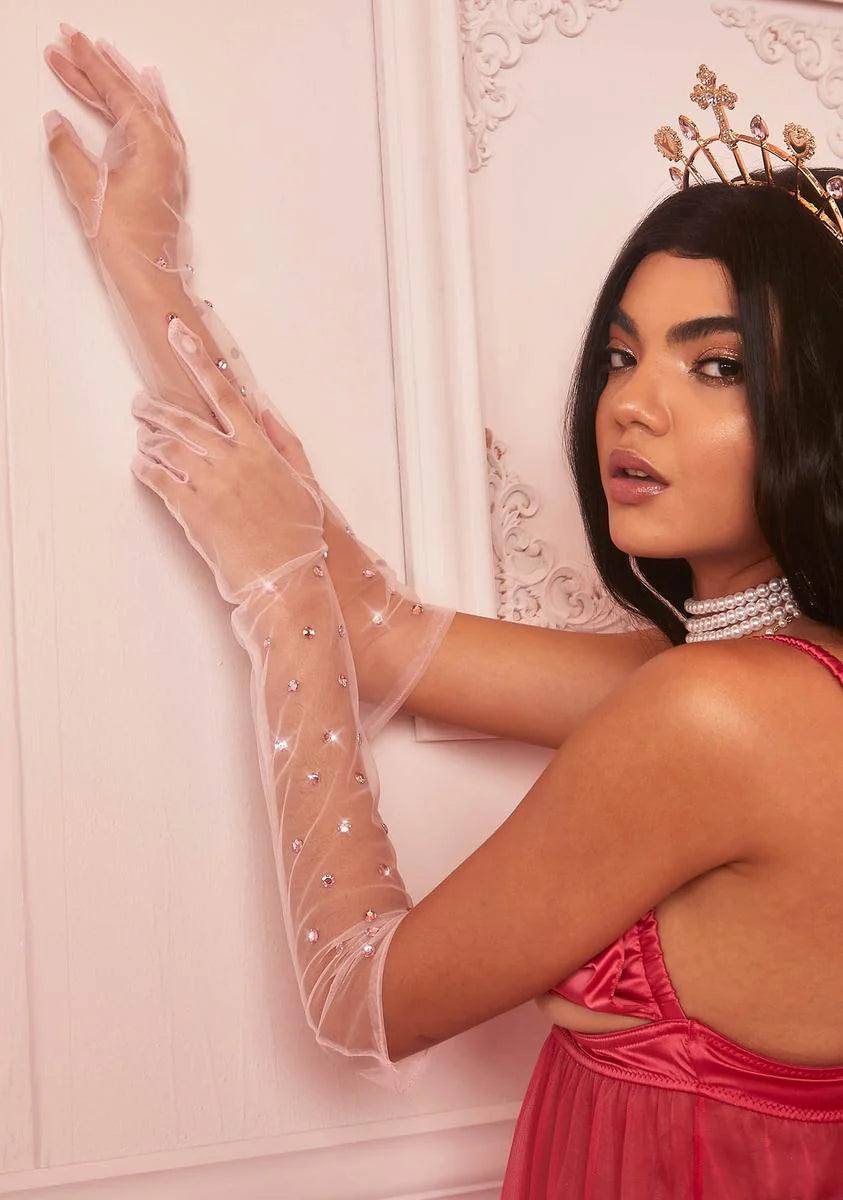 Candied Physical Allure Rhinestone Gloves