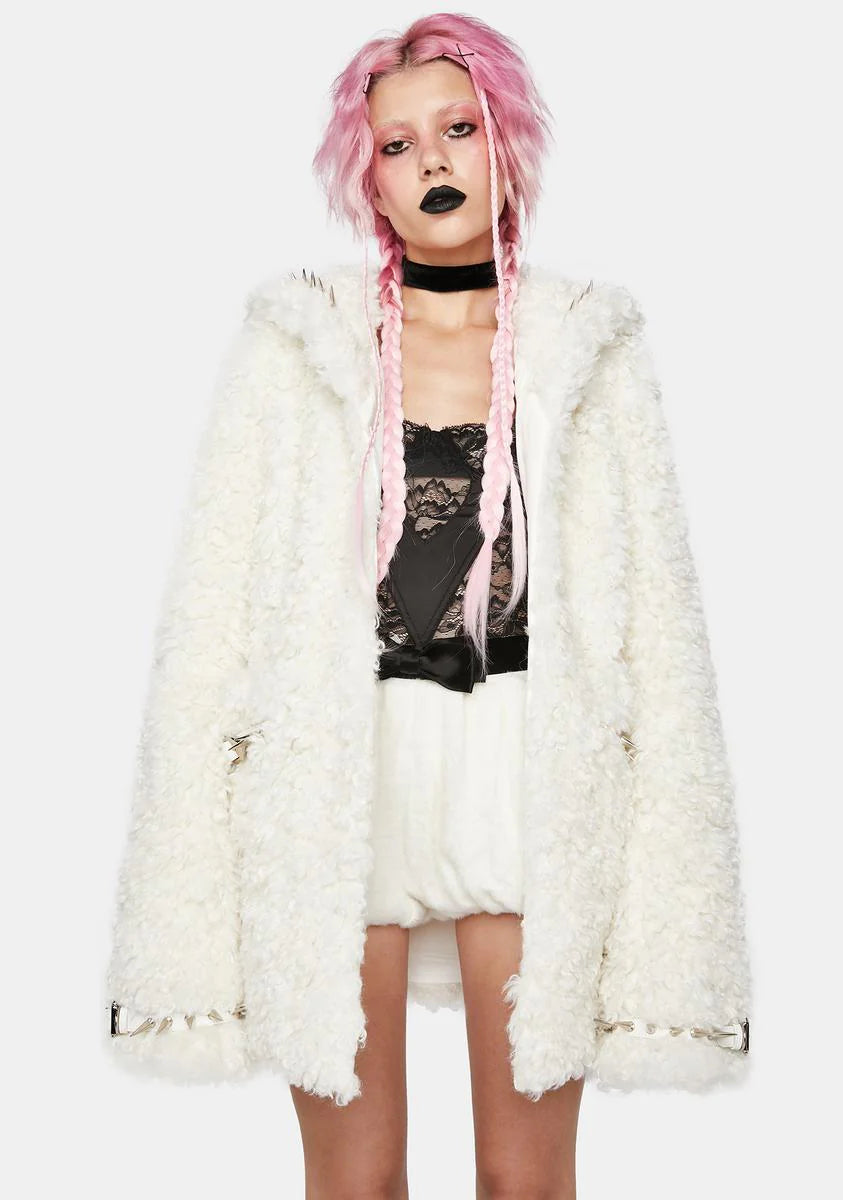 Sailor Collar Faux Fur Coat