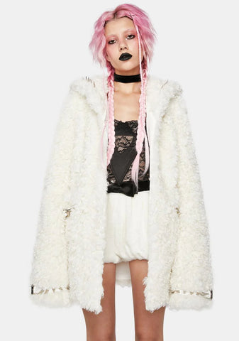 Sailor Collar Faux Fur Coat