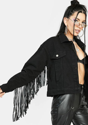 Trouble In Paradise Fringe Denim Jacket