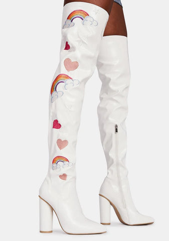 Rainbow Heart Thigh High Boots