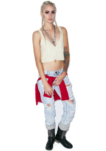 Mellow Out Crochet Crop Top - Light Brown