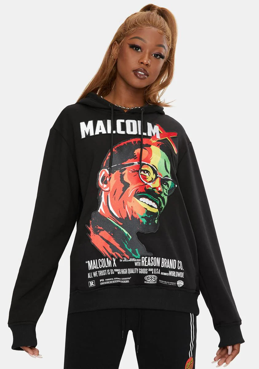 Malcolm X Embroidered Portrait Graphic Hoodie
