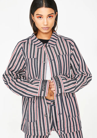 Striped Denim Utility Jacket
