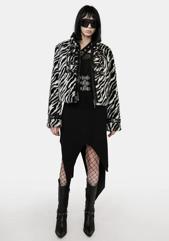 Zebra Faux Fur Coat