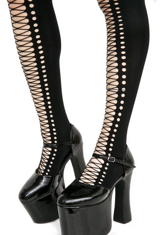 Witching Hour Faux Lace Up Tights