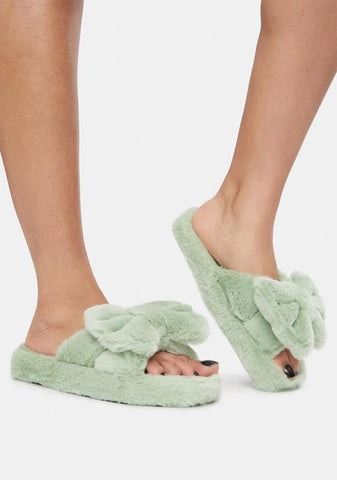 Mint Snuggle Up Fuzzy Slippers