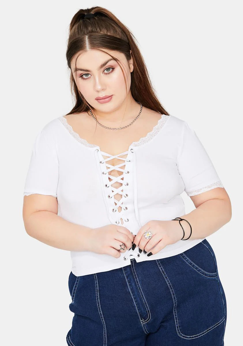 Lux Taken Advice Lace-Up Crop Top