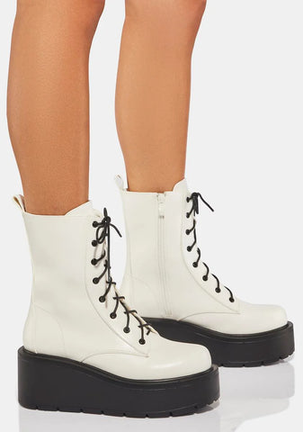 White Talos Platform Combat Boots
