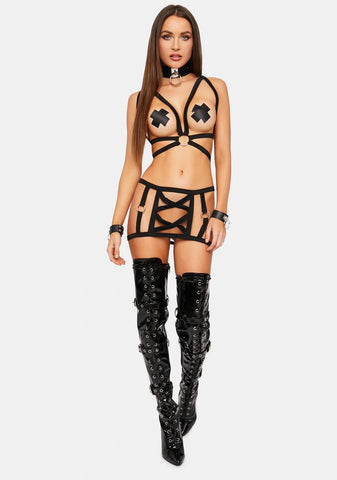 Nightly Seductions Caged Top Mini Skirt Set