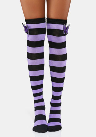 Violet Monarch Wonder Striped Knee High Socks