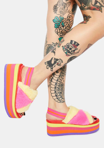 Sorbet Cotton Candy Dreams Fuzzy Platform Sandals