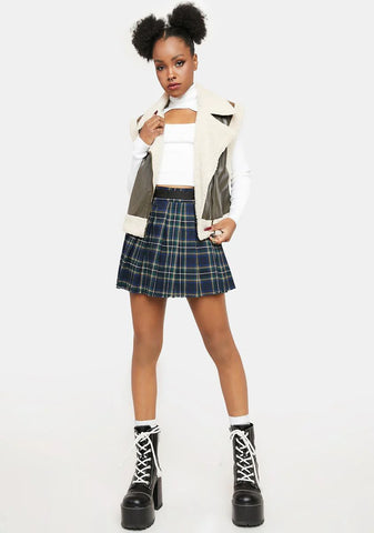 Olive Shady Players Faux Sherpa Vest