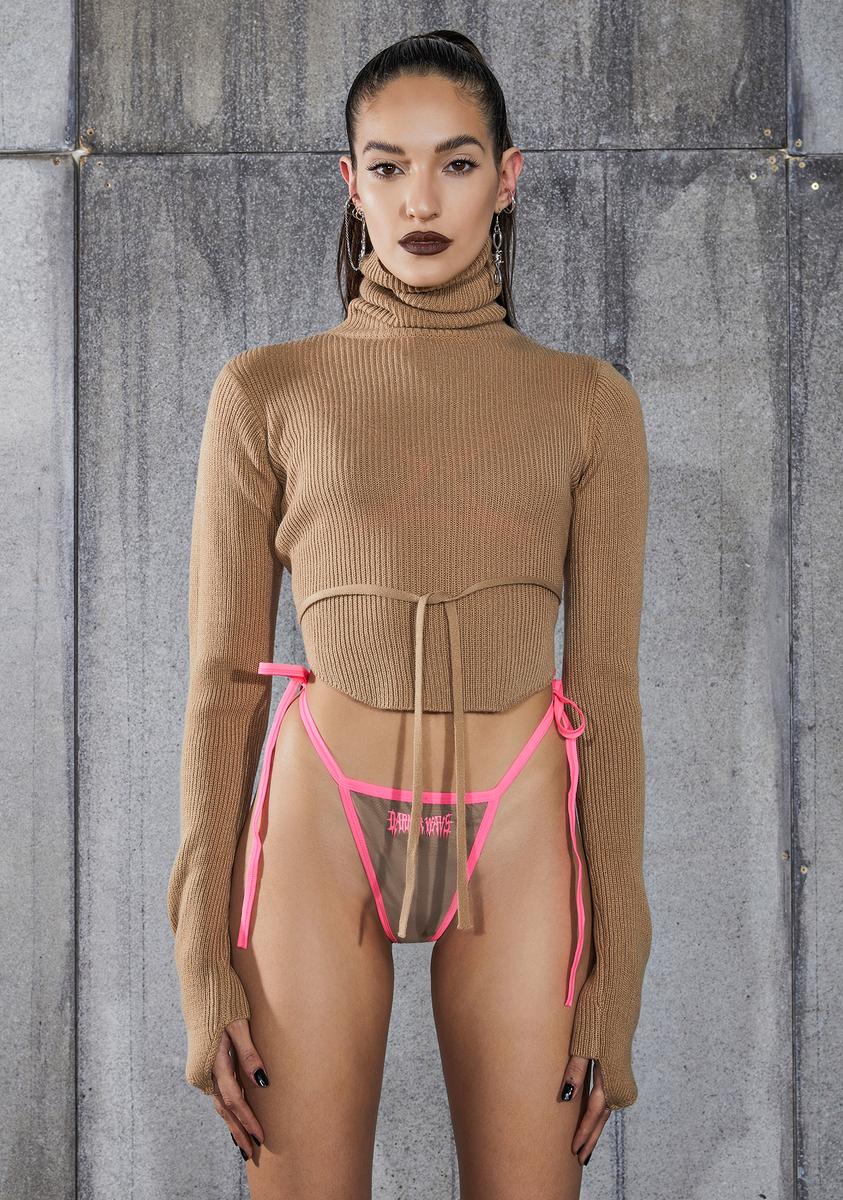 Snare Tan Open Back Turtleneck Crop Sweater