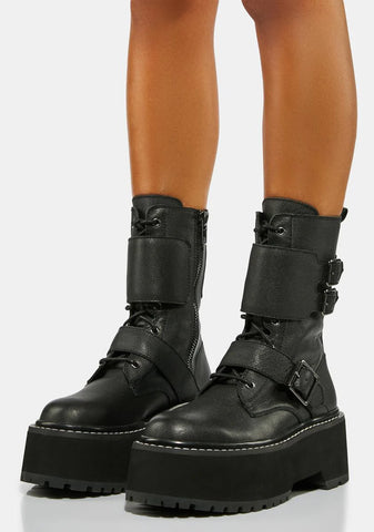 Atmosphere Leather Buckle Combat Boots