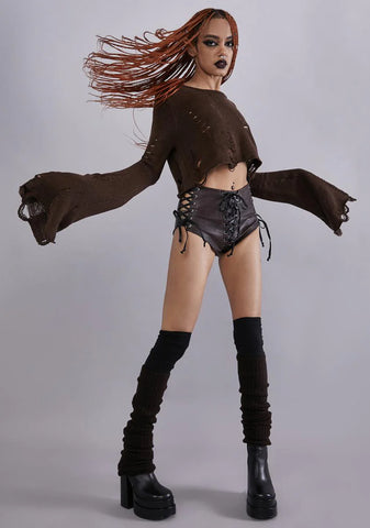 No Path Before Distressed Sweater - Brown