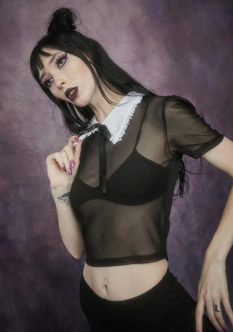 Terror After Teatime Collared Mesh Top