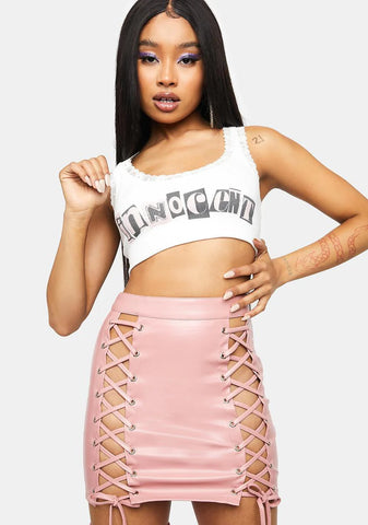 Baesic Satisfied Smirk Vegan Leather Lace Up Skirt