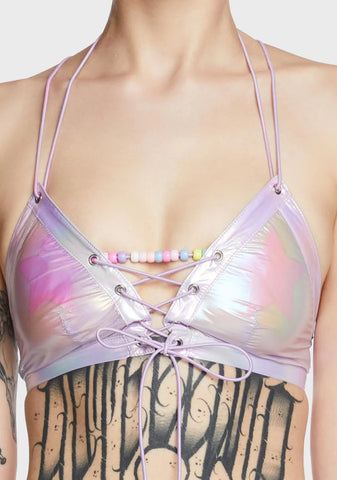 Ace Of Bass Lace-Up Bra Top - Lavender