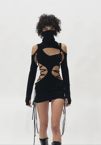 Replay Cut Out Lace Up Dress Set - Black