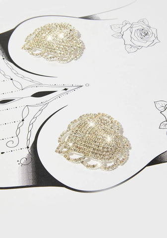 Eff Flowers Reusable Crystal Jewel Heart Pasties