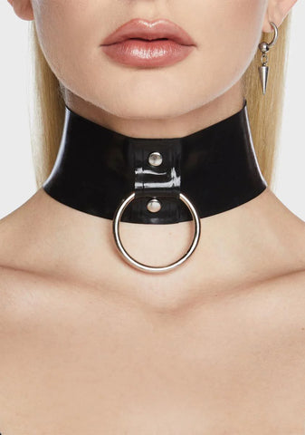 x Bettie Page Black Imogen Latex Ring Collar
