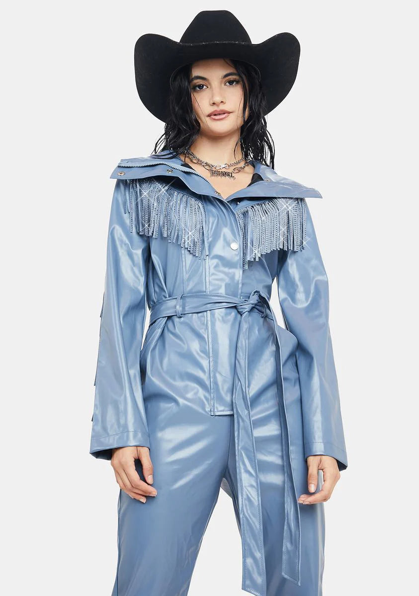 Periwinkle No Free Rides Fringe Jumpsuit