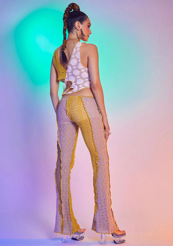 Paneled Low Rise Knit Mix Bootcut Trousers